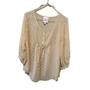 Romeo & Juliet Top Women's Medium Gold Polka Dot Polyester Pleated Scoop Neck‎